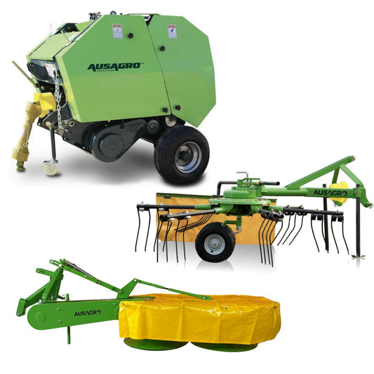 Mini Round Hay Baler, Hay Rake Tedder & Drum Mower Combo